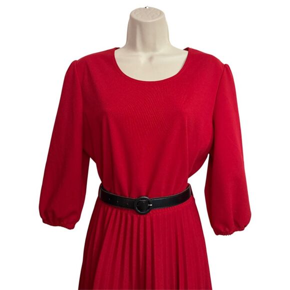 Elizabeth & Nicole Red Accordion Pleated Midi Dress Size L - Picture 4 of 14
